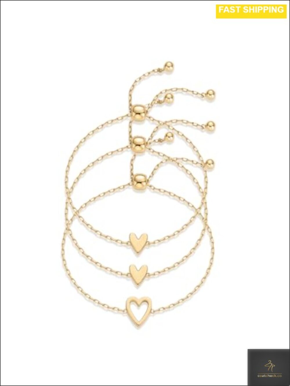 14K Gold Plated Heart Charm Bracelet Set Adjustable 9" Slider Gift for Her